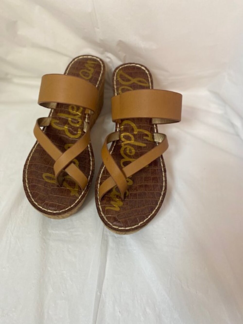 Sam Edelman Rayna Leather Cork Wedge Platform Sandals Saddle Tan Women's Size 8M